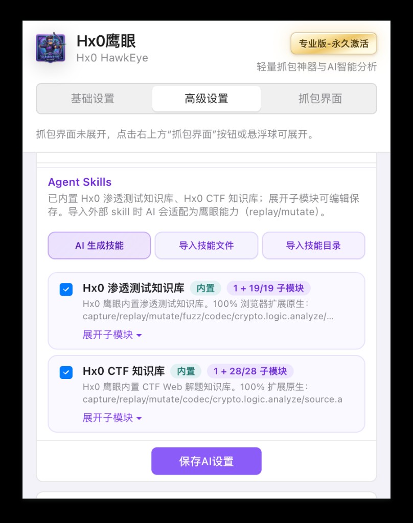 高级设置 · Agent Skills 与 AI 生成技能